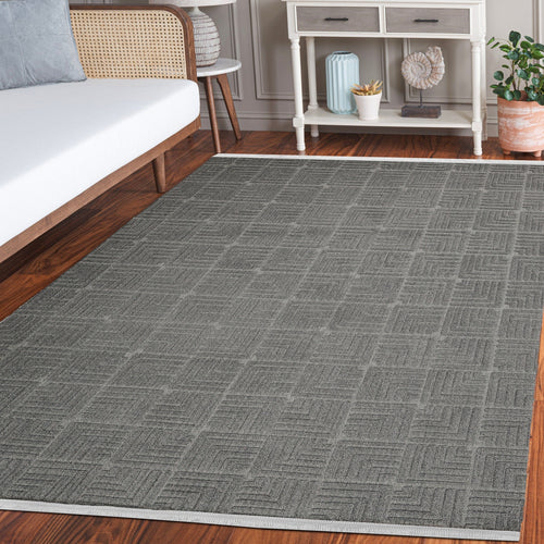 Celistila Antrasit Geometrik Polyester Makine Alan Halısı