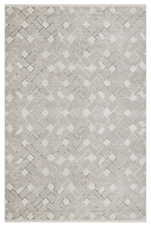 Lisa Gri Geometrik Mikrofiber Makine Halısı
