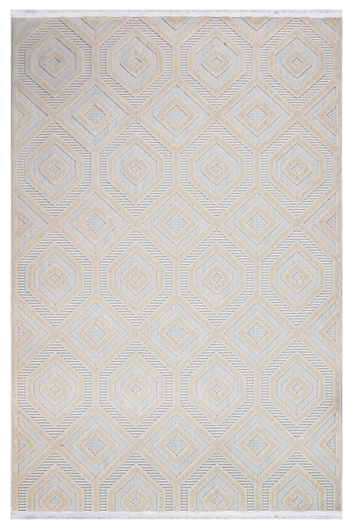 Luna Krem Geometrik Polyester Makine Halısı
