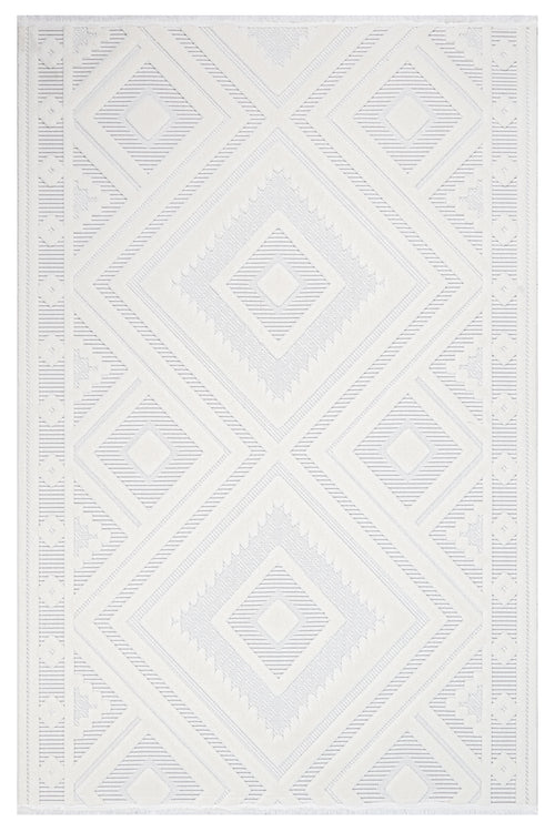 Kayla Beyaz Geometrik Polyester Makine Halısı
