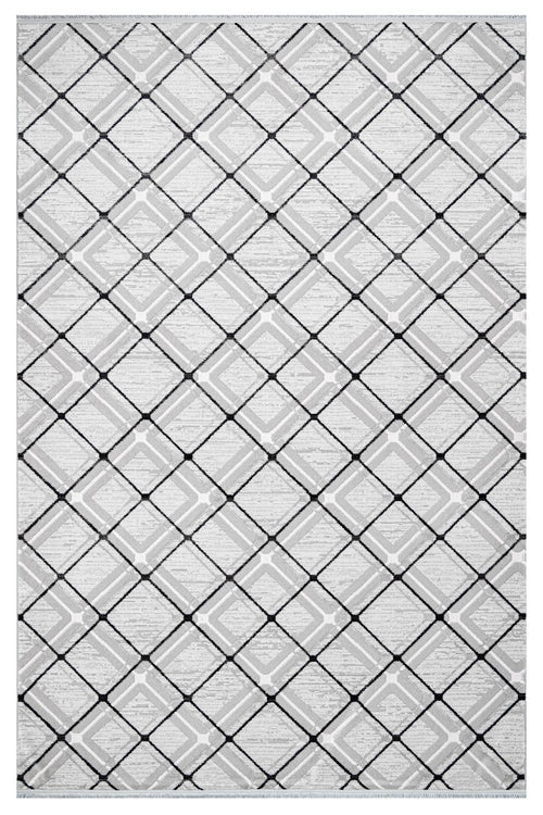 Aspen Gri Geometrik Akrilik Makine Halısı