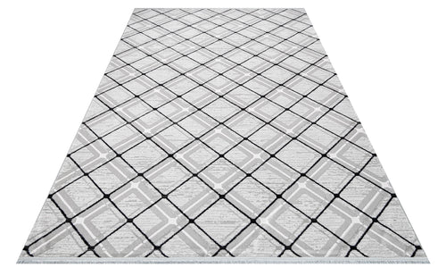 Aspen Gri Geometrik Akrilik Makine Halısı