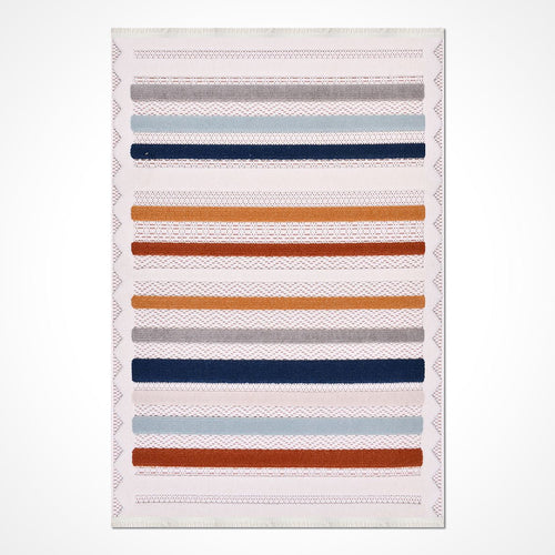 Krem Çizgili Polyester Makine Halısı