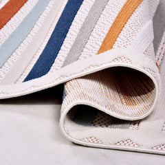 Krem Çizgili Polyester Makine Halısı