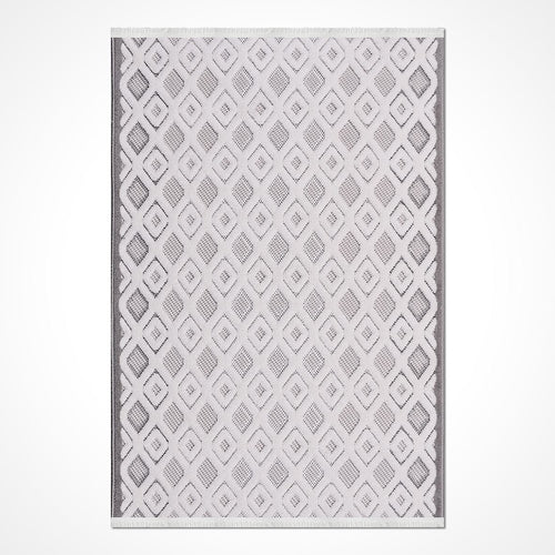 Gri Geometrik Polyester Makine Halısı