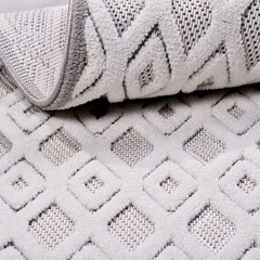 Gri Geometrik Polyester Makine Halısı