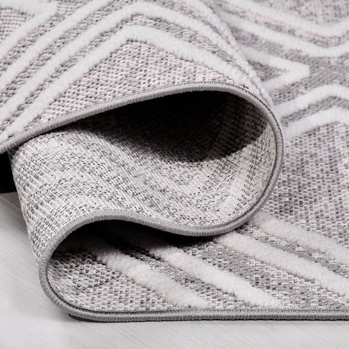 Gri Geometrik Polyester Makine Halısı