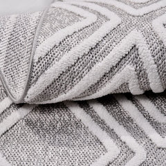 Gri Geometrik Polyester Makine Halısı