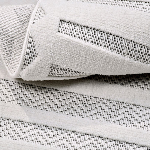 Krem Çizgili Polyester Makine Halısı