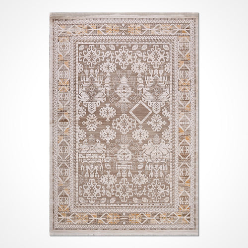 Bej Çerçeveli Akrilik Makine Halısı