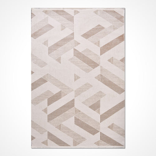 Bej Geometrik Akrilik Makine Halısı