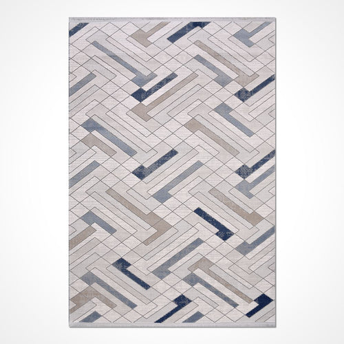 Bej Geometrik Akrilik Makine Halısı