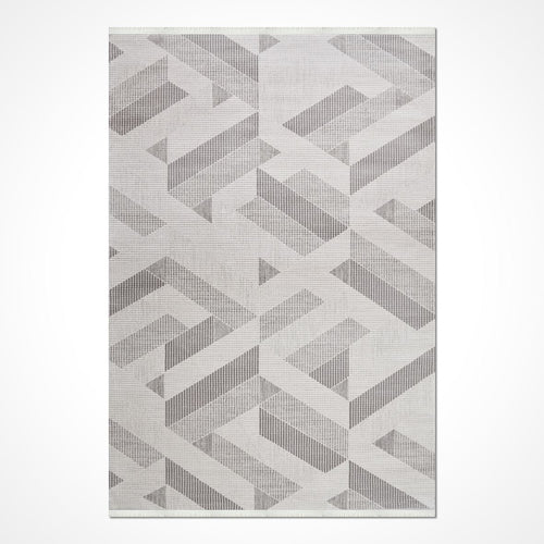 Gri Geometrik Akrilik Makine Halısı