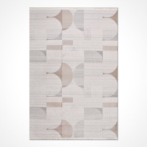 Bej Geometrik Akrilik Makine Halısı