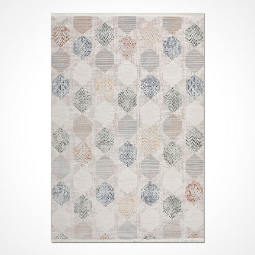 Bej Geometrik Akrilik Makine Halısı