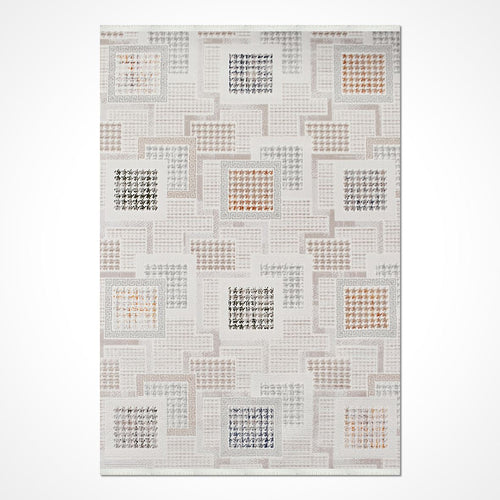 Bej Geometrik Akrilik Makine Halısı