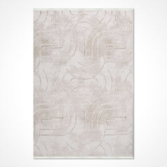 Bej Geometrik Akrilik Makine Halısı