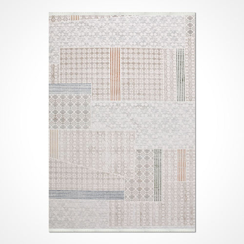 Bej Geometrik Akrilik Makine Halısı