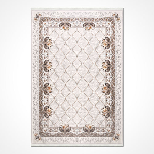 Bej Çerçeveli Akrilik Makine Halısı