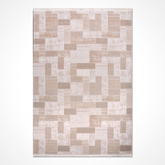 Bej Geometrik Akrilik Makine Halısı