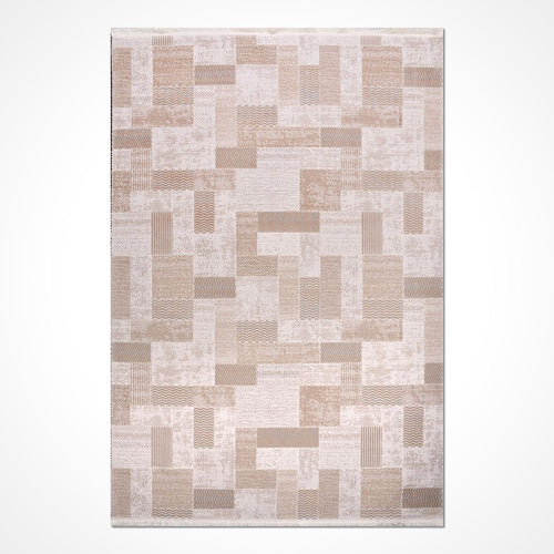 Bej Geometrik Akrilik Makine Halısı