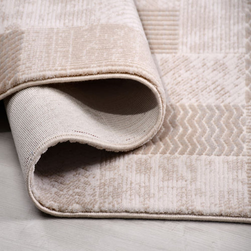 Bej Geometrik Akrilik Makine Halısı