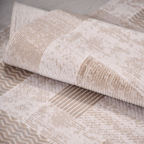 Bej Geometrik Akrilik Makine Halısı