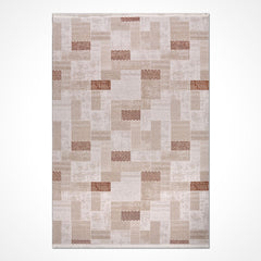 Bej Geometrik Akrilik Makine Halısı