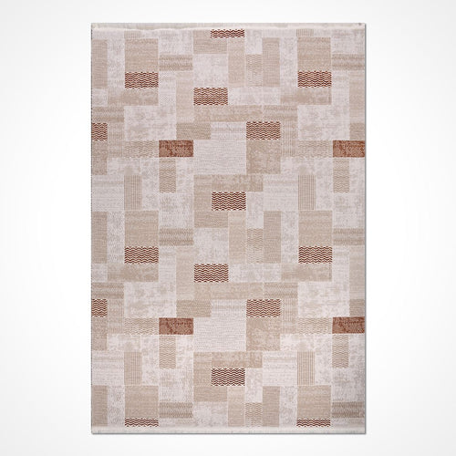 Bej Geometrik Akrilik Makine Halısı