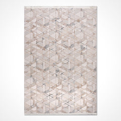 Bej Geometrik Akrilik Makine Halısı