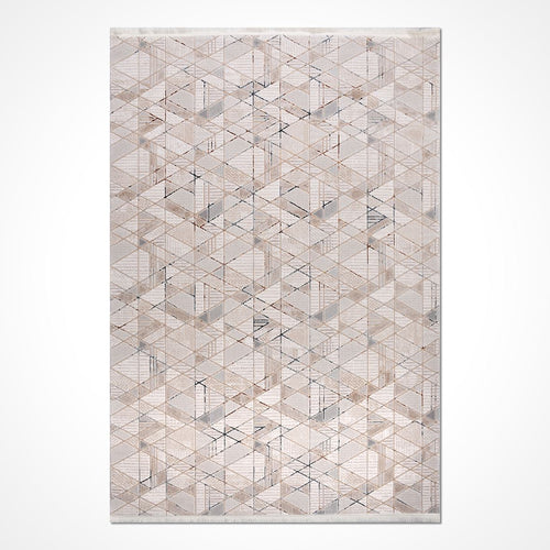 Bej Geometrik Akrilik Makine Halısı