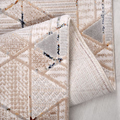 Bej Geometrik Akrilik Makine Halısı