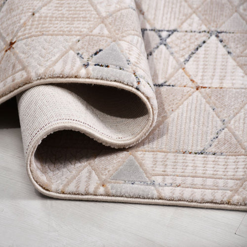 Bej Geometrik Akrilik Makine Halısı