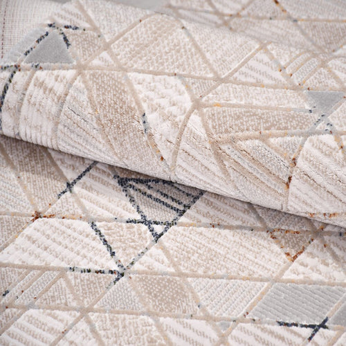 Bej Geometrik Akrilik Makine Halısı