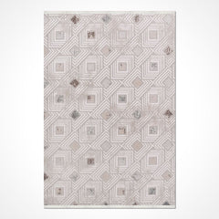 Bej Geometrik Akrilik Makine Halısı