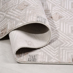 Bej Geometrik Akrilik Makine Halısı