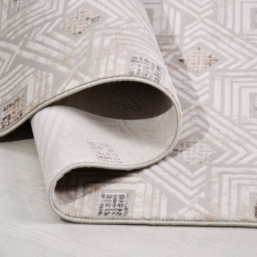 Bej Geometrik Akrilik Makine Halısı