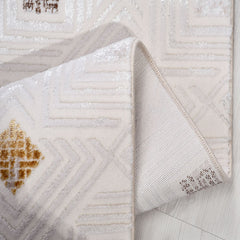 Krem Geometrik Akrilik Makine Halısı