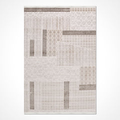 Bej Geometrik Akrilik Makine Halısı