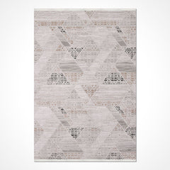 Bej Geometrik Akrilik Makine Halısı