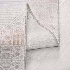 Bej Geometrik Akrilik Makine Halısı