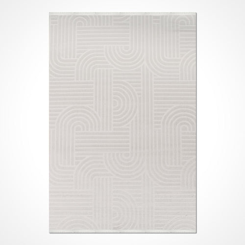 Krem Geometrik Akrilik Makine Halısı