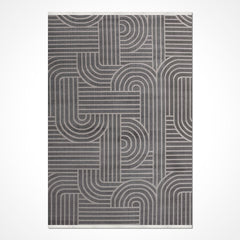 Gri Geometrik Akrilik Makine Halısı