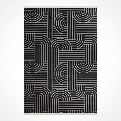 Siyah Geometrik Akrilik Makine Halısı