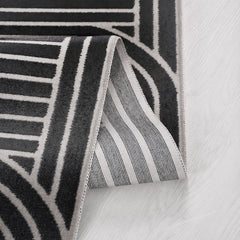 Siyah Geometrik Akrilik Makine Halısı