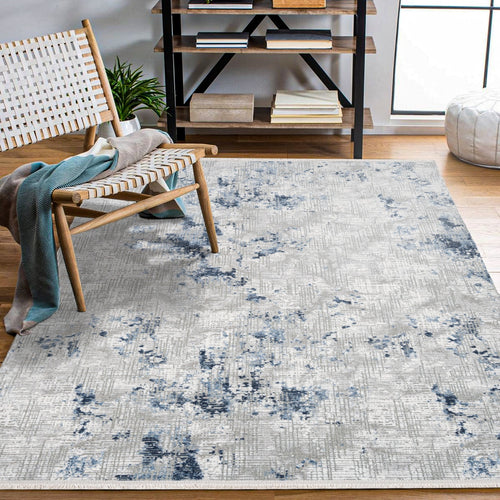 Miriam Gri Mavi Modern Triko Akrilik Makine Halısı