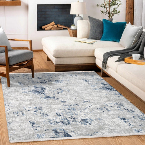 Miriam Gri Mavi Modern Triko Akrilik Makine Halısı