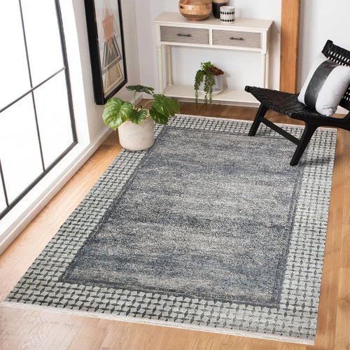 Gri Çerçeveli Modern Etnik Desenli Halı  | Makinada Yıkanabilir | Hav Toz Vermez | Leke Tutmayan | Kaymaz Taban | Dijital Makine Baskı | Salon Yolluk Mutfak Halısı