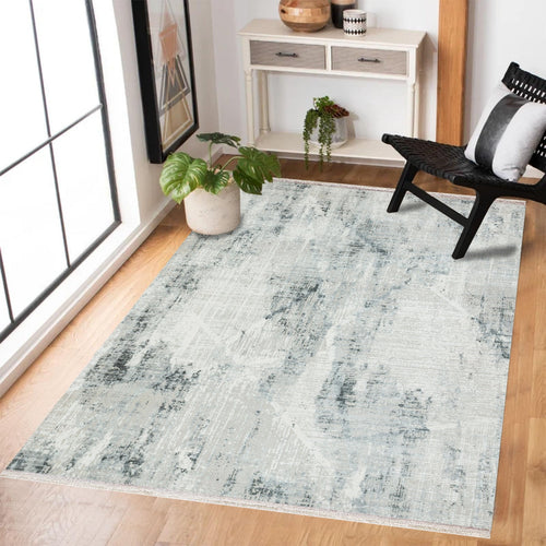 Gri Soyut Modern Etnik Desenli Halı  | Makinada Yıkanabilir | Hav Toz Vermez | Leke Tutmayan | Kaymaz Taban | Dijital Makine Baskı | Salon Yolluk Mutfak Halısı