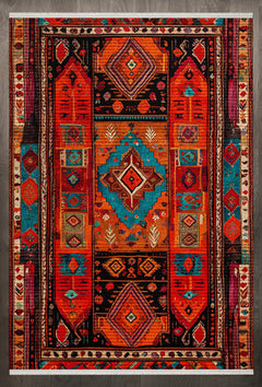 Klasik Pamuklu Kaymaz Tabanlı Yıkanabilir Dijital Baskılı Alan Halısı